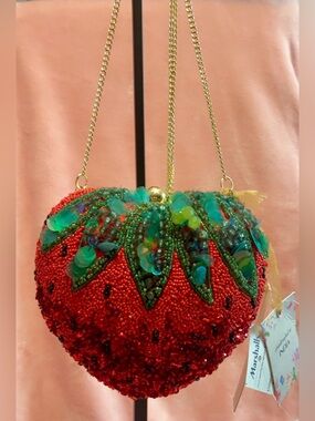 Strawberry Sequin Mini Shoulder Bag in Red & Green